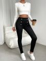 SHEIN Essnce Button Detail Thermal Lined Leggings