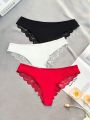 3pcs Lace Trimmed Triangle Panties