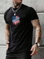 Men'S Knit Short Sleeve Tee With National Flag Pattern