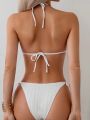 SHEIN Swim Basics Textured Knotted Side Bikini Set