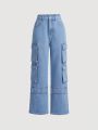 SHEIN Teen Girls' Multi-pocket Workwear Style Jeans