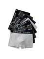 Teen Boy 8pcs Black, Grey, Blue Color Combo Elastic And Comfortable Letter Pattern Boxer Briefs