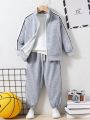 SHEIN Kids SPRTY Toddler Boys' Sportwear Tracksuit With Stand Collar, Top And Pants