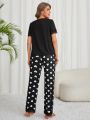 Women's Heart & Slogan Printed Pajama Set