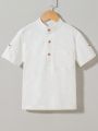 SHEIN Kids EVRYDAY Boys' Solid Color Button Placket Half-Open Collar Shirt