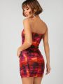 IMEXY SHEIN BAE Tie Dye Ruched Tube Top & Bodycon Skirt