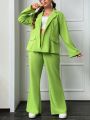 SHEIN EZwear Plus Lapel Neck Flap Detail Blazer & Wide Leg Pants