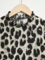 SHEIN Girls Leopard Print Mock Neck Ruffle Armhole Blouse
