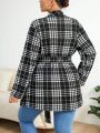 SHEIN Privé Plus Size Plaid Waterfall Collar Coat With Belt