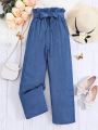 SHEIN Kids EVRYDAY Girls Paperbag Waist Belted Wide Leg Pants