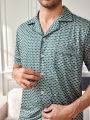 Men'S Printed Short Sleeve Homewear Set Full Of Letters