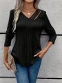 SHEIN LUNE Cut Out Asymmetrical Neck Ribbed Knit Tee