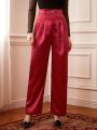 SHEIN DECDS Vintage Satin Metal Decor Straight Leg Pants