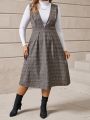 SHEIN LUNE Plus Size Plaid V-neck Vest Dress Without Top