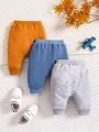 SHEIN 3pcs/set Baby Boys' Casual Simple Style Comfortable Sports Pants With 3d Bow Tie, Daily & Home Wear