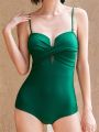 Solid Color Cross Strapped One-piece Swimsuit