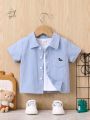 Baby Boy Dinosaur Embroidery Button Front Shirt Without Tee