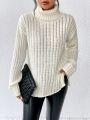 SHEIN Essnce Turtleneck Drop Shoulder Pointelle Knit Sweater