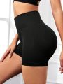 Yoga Basic Solid Color Wide Waistband Sports Shorts