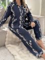 Plus Size Women's Floral Printed Long Sleeve Long Pants Homewear Set