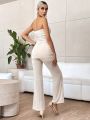 SHEIN Privé Solid Tube Top & Flare Leg Pants