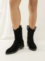 Women's Fashionable Pointed Toe & Thick Heel Western Style Pull-on Boots