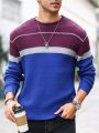 Men'S Contrast Color Round Neck Casual Long Sleeve Sweater