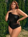 SHEIN Leisure Plus Size Mesh Splice One Piece Swimsuit