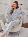 Cartoon Graphic Flannel PJ Set