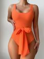 SHEIN Swim Vcay Women'S One Piece Swimsuit With Hollow Out Back In Solid Color