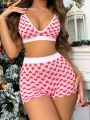 SHEIN Christmas Heart Print Lingerie Set