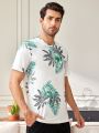 Men'S Tropical Printed Round Neck T-Shirt, Homewear Top