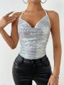 SHEIN BAE Women's Sparkly Halter Neck Vest