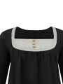 Plus Size Women's Contrast Color Long Sleeve T-shirt