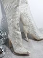 Rhinestone Detail Thigh High Boots