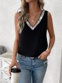 SHEIN LUNE Women's V-neck Sequin Patchwork Vest