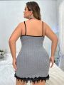 Women'S Plus Size Lace Splicing Split Side Cami Nightgown