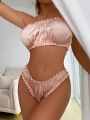 Ruched Frill Trim Bandeau Lingerie Set