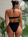 Women's Halter Neck Chain Link Detail Cut Out One Piece Swimsuit