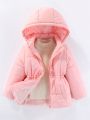 SHEIN Kids SUNSHNE Girls' Thicken Hooded Waist Drawstring Coat