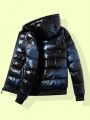 Manfinity EMRG Men's Zipper Front Hooded Padded Coat With Letter Patch And Drawstring Decoration