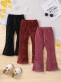 SHEIN Kids EVRYDAY Little Girls' Solid Color Flare Pants With Elastic Waistband