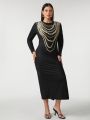 Marina Oliveira Women's Plus Size Necklace Pattern Round Neck Bodycon Dress
