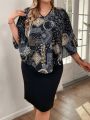 Plus Size Women'S Loose Fit Batwing Sleeve Dress With Paisley Pattern