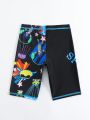 Tween Boy's Cartoon & Letter Print Swim Trunks