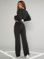 Minami Contrast Trim Drop Shoulder Crop Sweatshirt & Drawstring Waist Pants