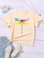 Tween Girls Dragonfly Letter Print T-Shirt