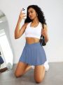 Yoga Basic Wide Waistband Pleated Sports Skort With Phone Pocket