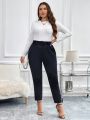 SHEIN Clasi Women's Plus Size Belted Tapered Suit Pants