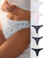 SHEIN 5pcs/Pack Women'S Floral Printed Lace Trim Thongs